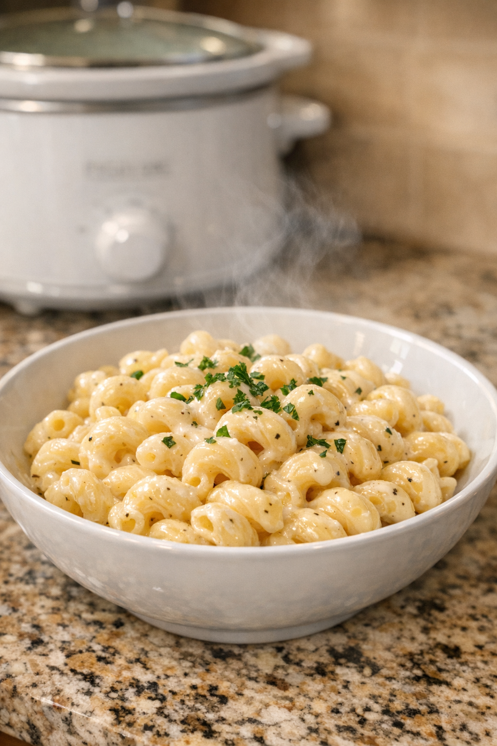 Finished creamy ranch cavatappi pasta