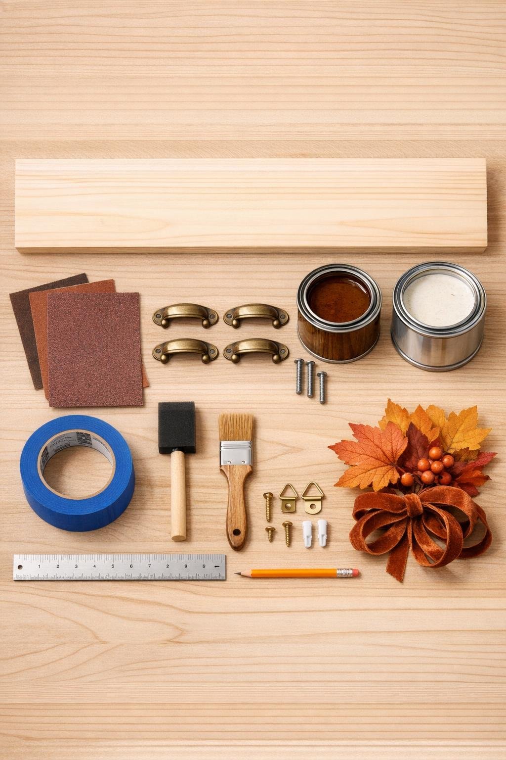 Materials laid out for a fall jewelry organizer