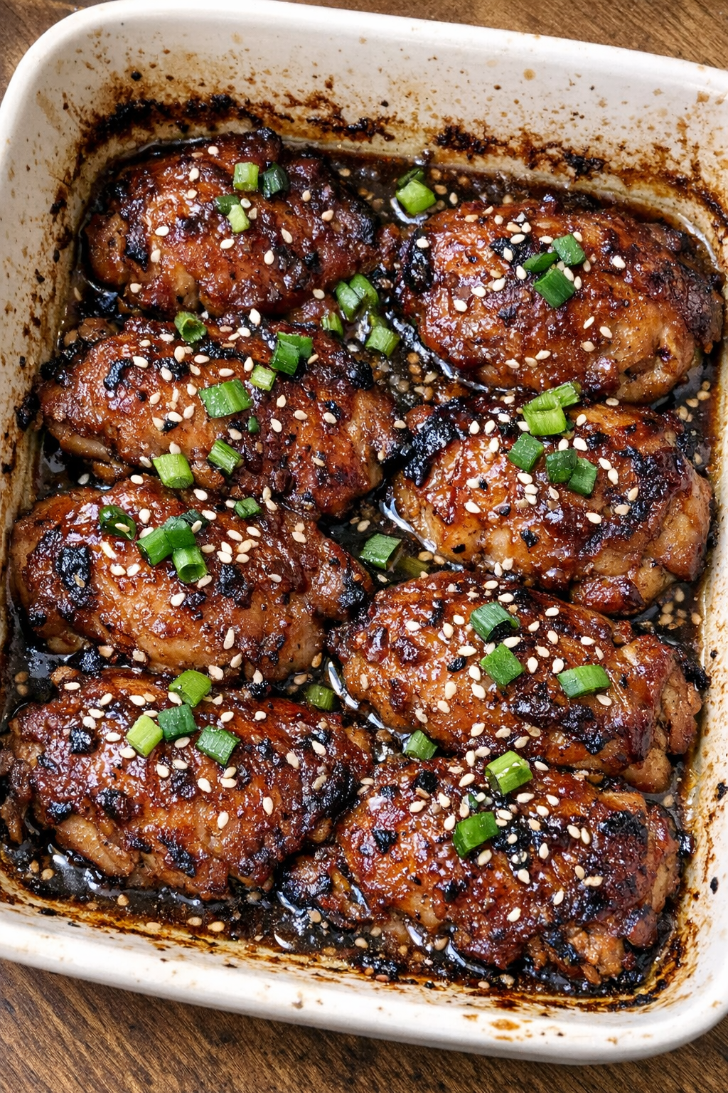Succulent glazed protein bake in a ceramic baking dish