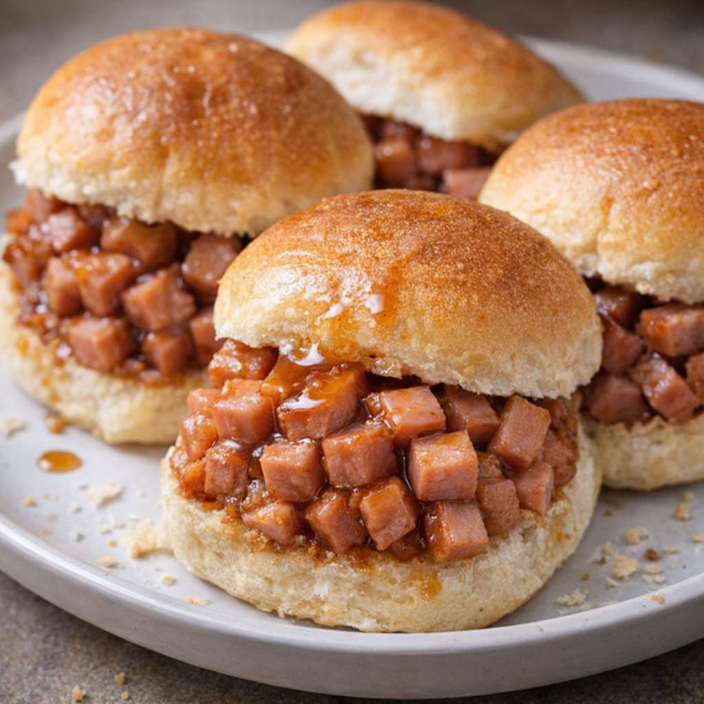 Ham sliders made from leftovers on a small platter