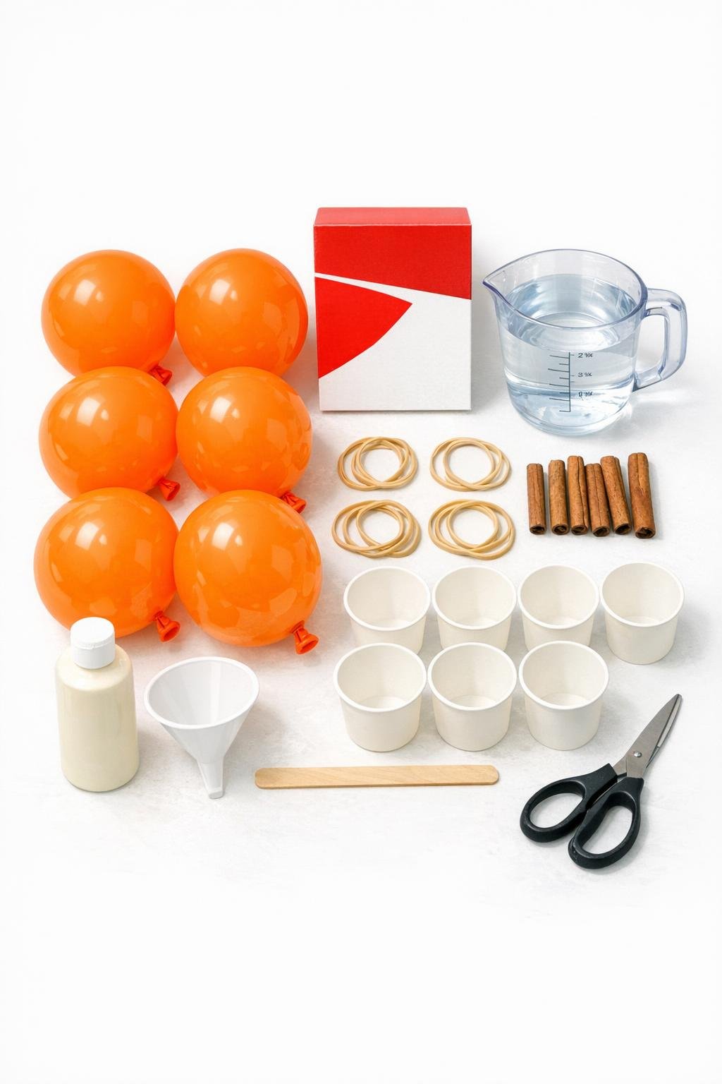 Materials for making plaster pumpkins laid out on a counter