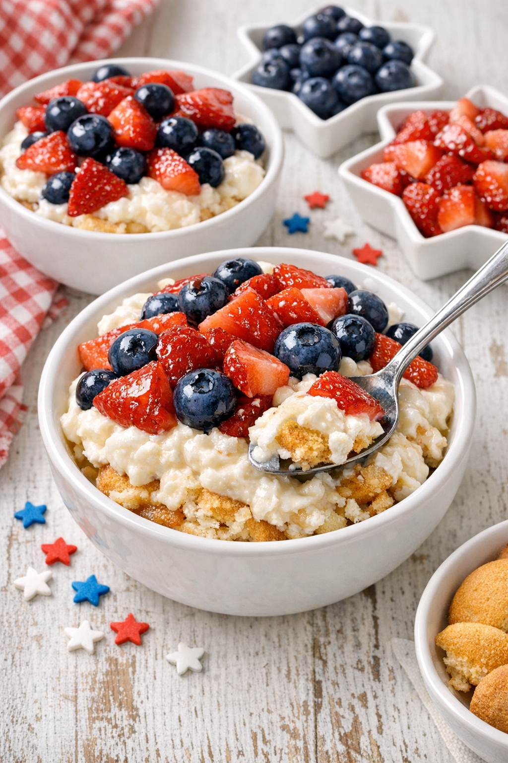 Finished Fourth of July wafer dessert in serving bowls