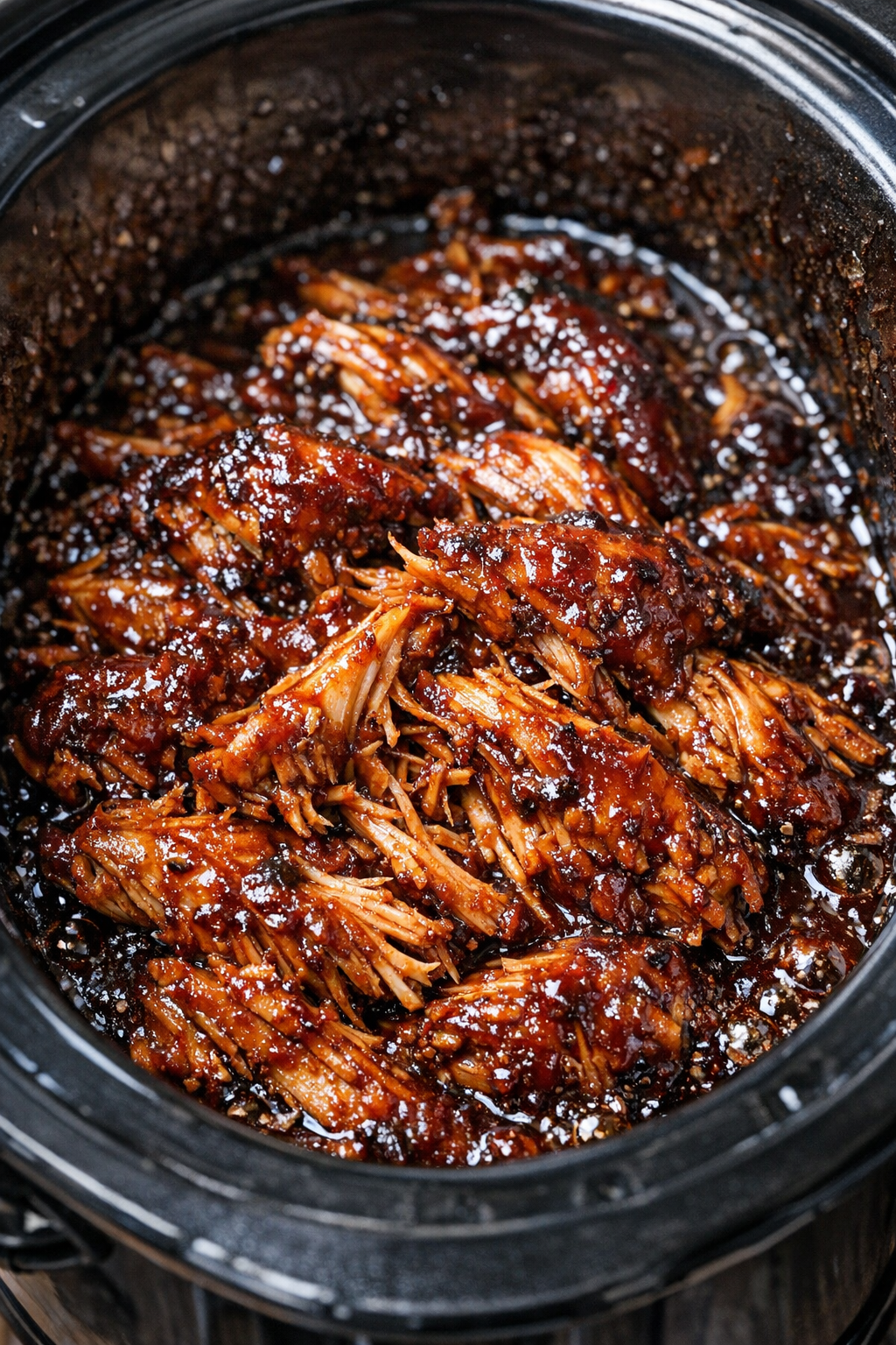 Slow cooker chicken in dark crimson glaze