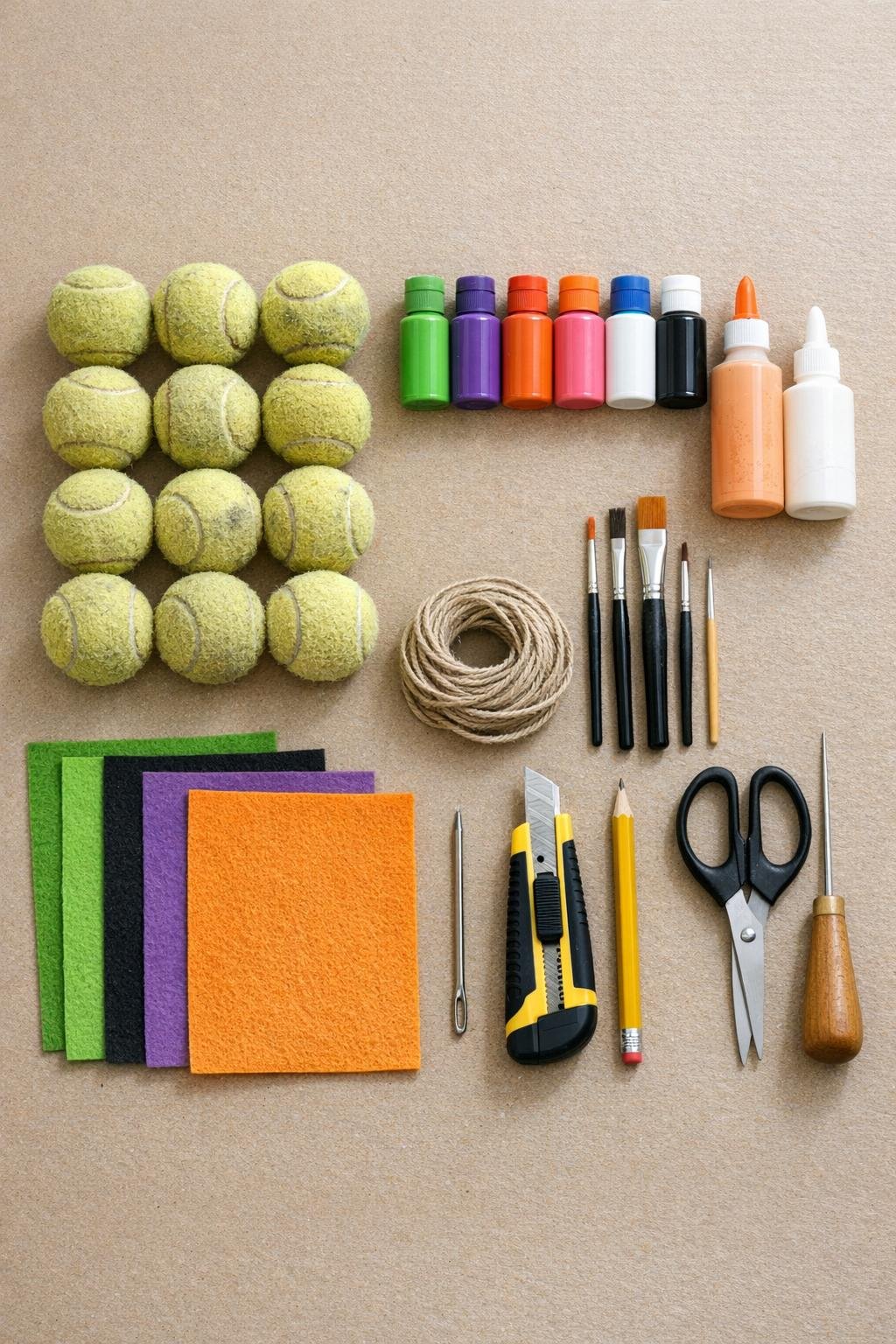 Materials for making monster garland from tennis balls