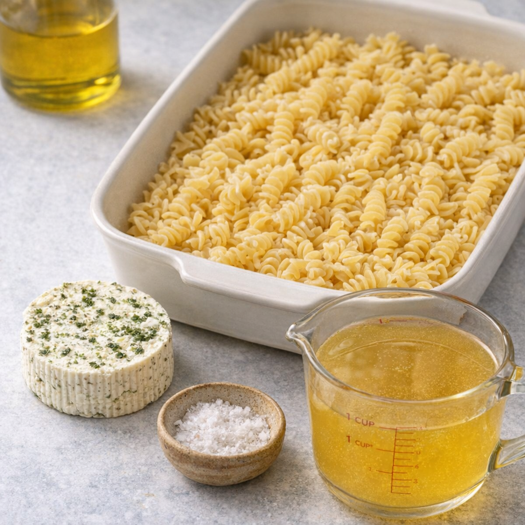 Uz letes izkārtotas Boursin pastas sastāvdaļas