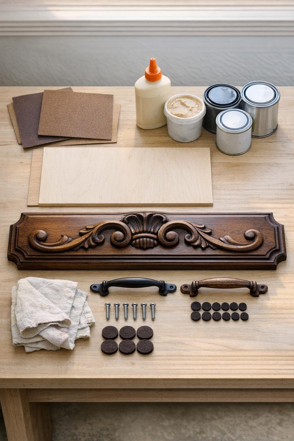 Materials for making a serving tray from an old drawer front