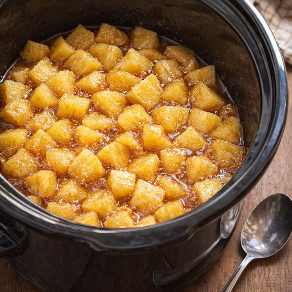 Warm pineapple dessert in a slow cooker