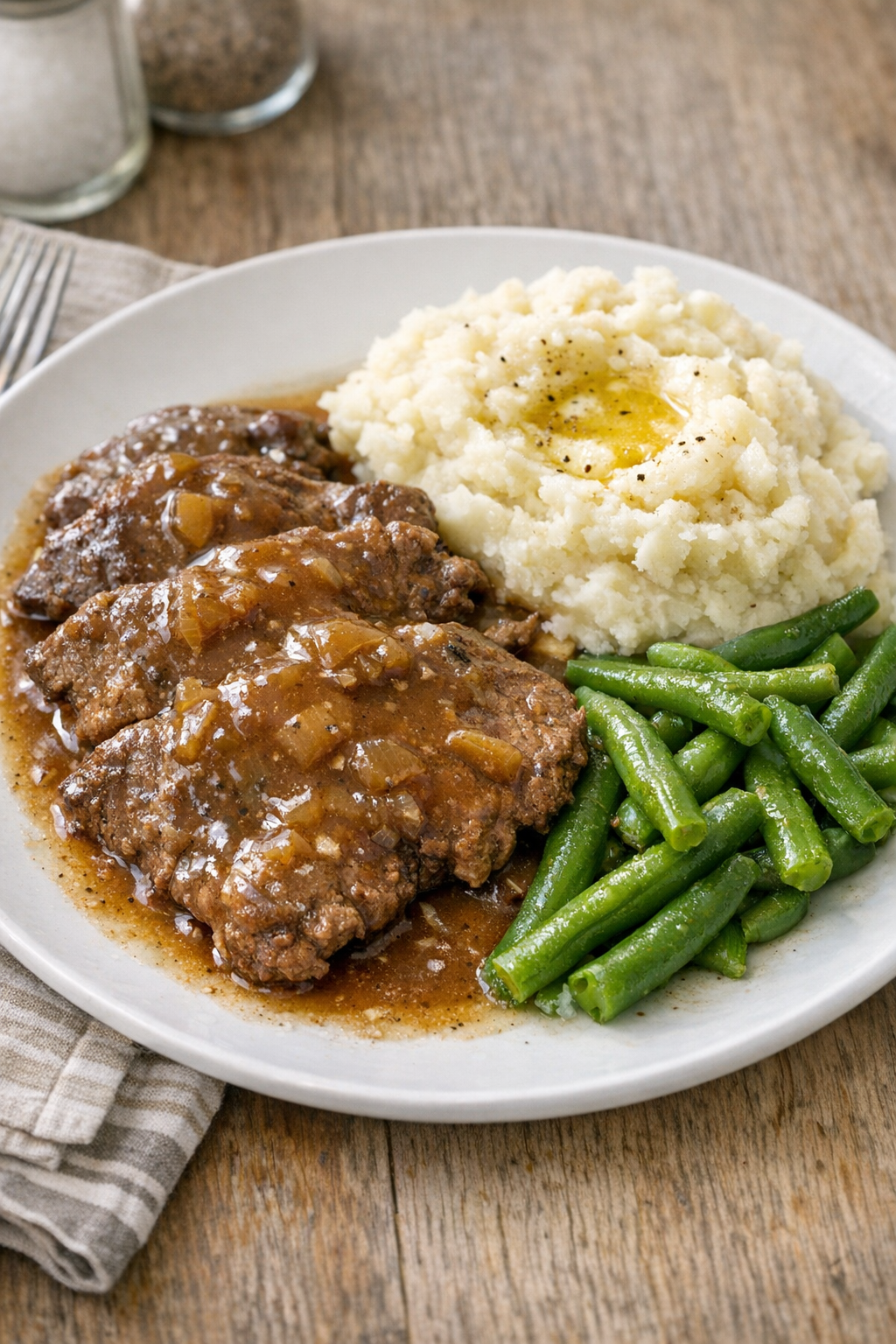 Finished slow cooker beef minute steaks with gravy