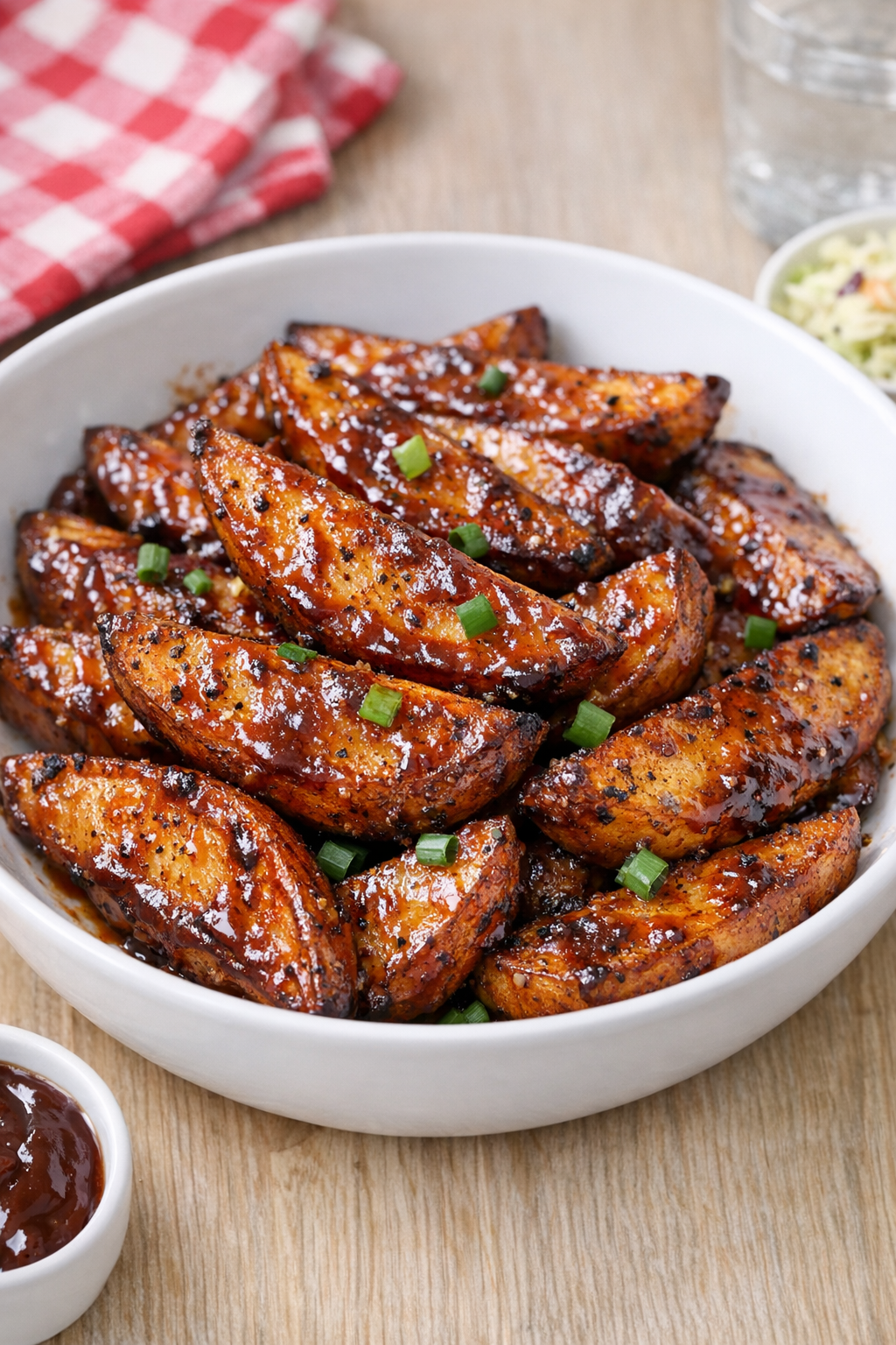 Finished BBQ potato wedges on a plate