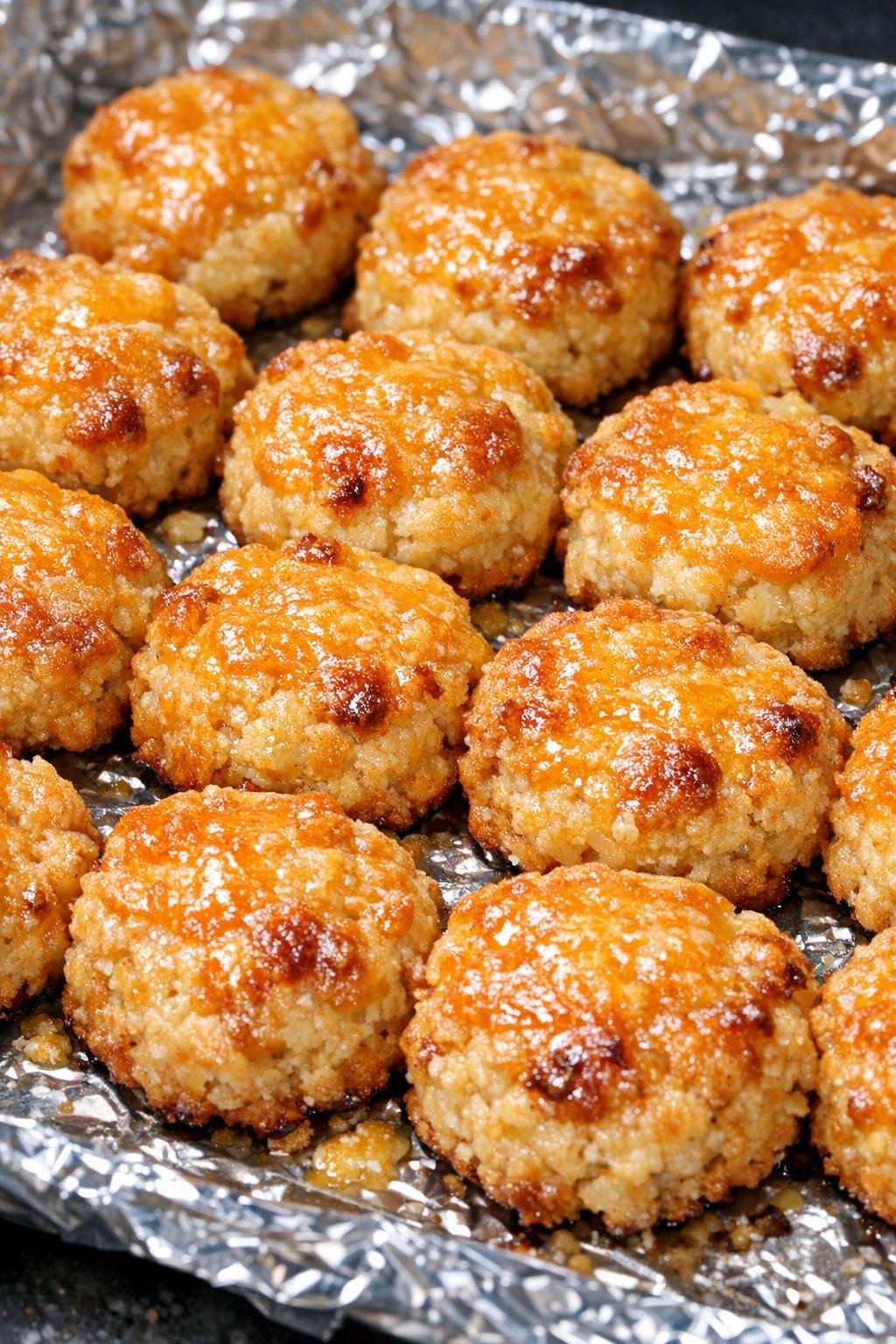 Southern 3-ingredient cheddar butter bites on a foil-lined baking tray