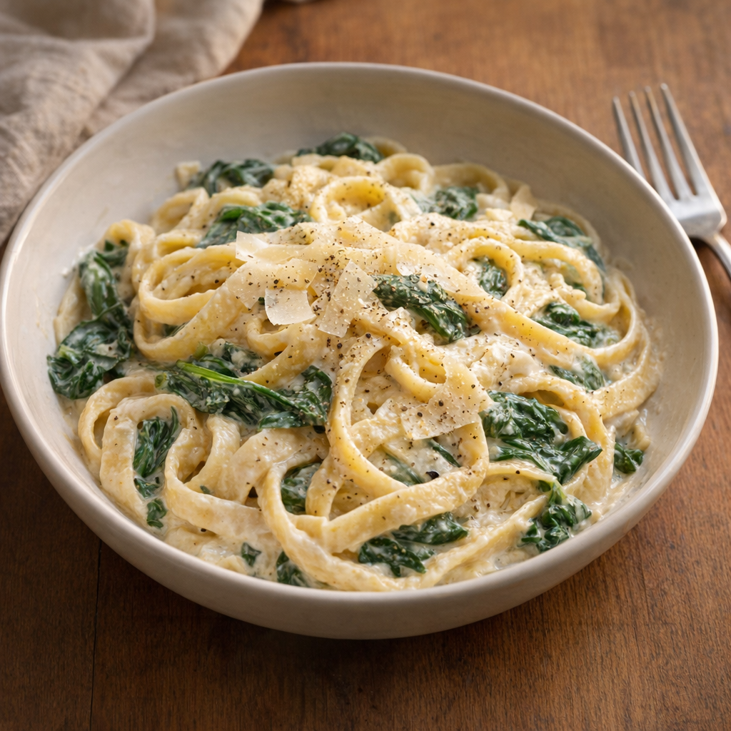 Slow cooker fettuccine with spinach variation