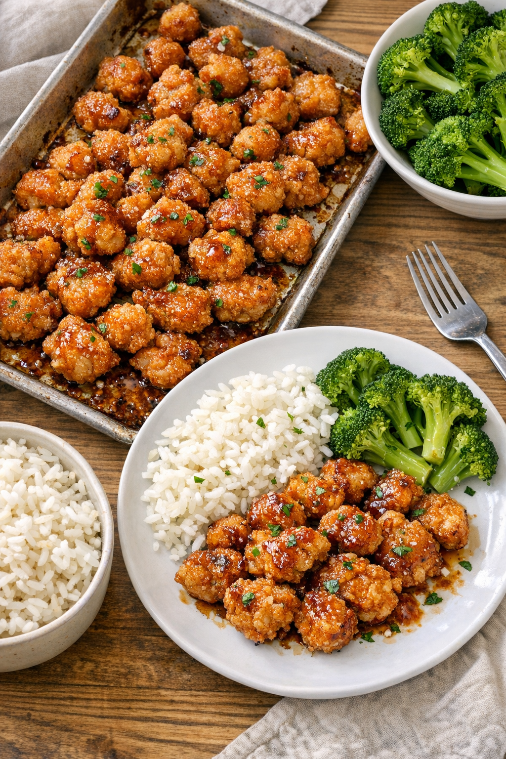 Finished popcorn chicken tray bake