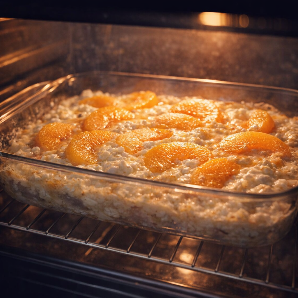 Pork chop bake bubbling inside the oven