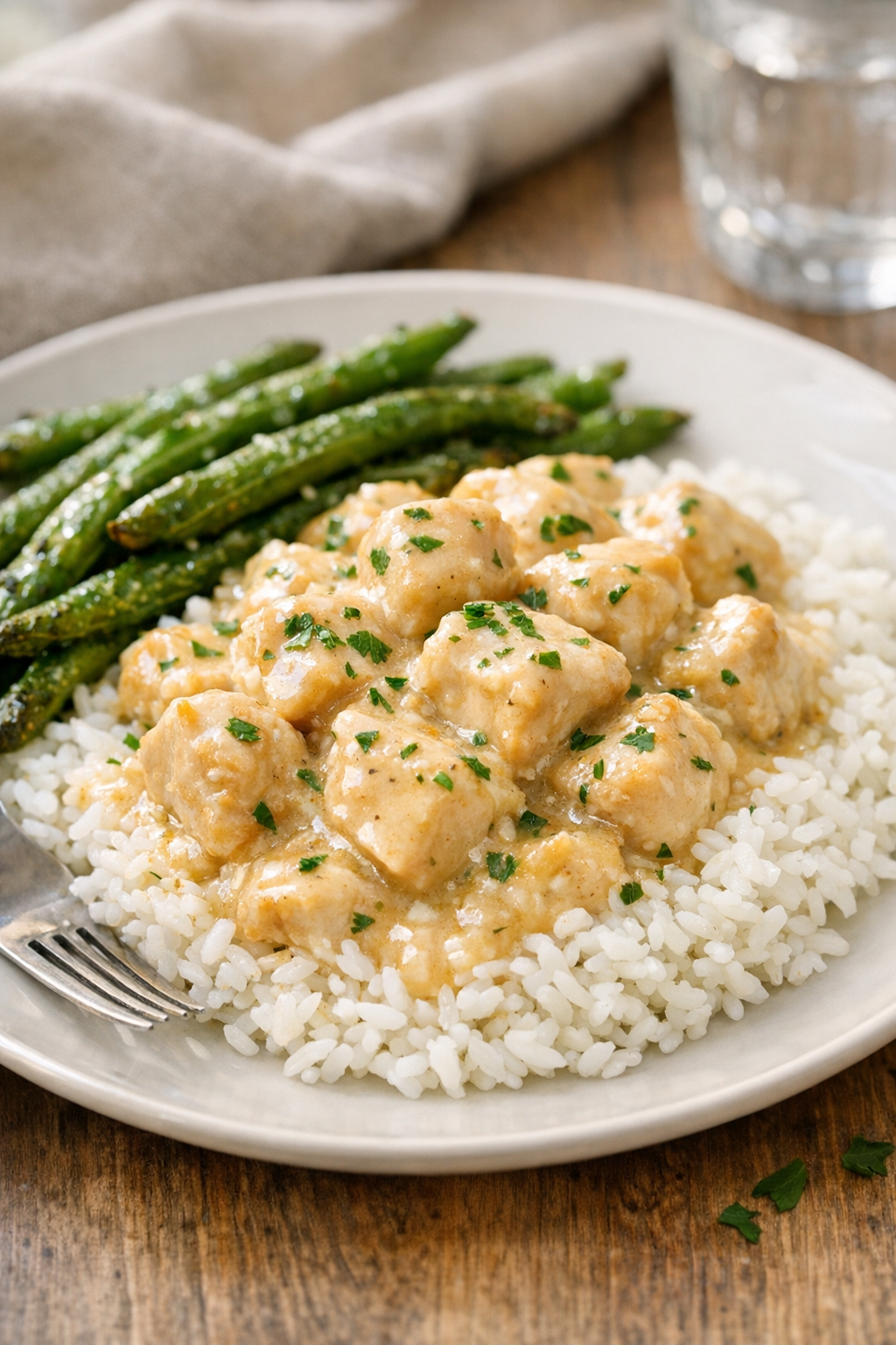 Finished oven chicken plated with sides