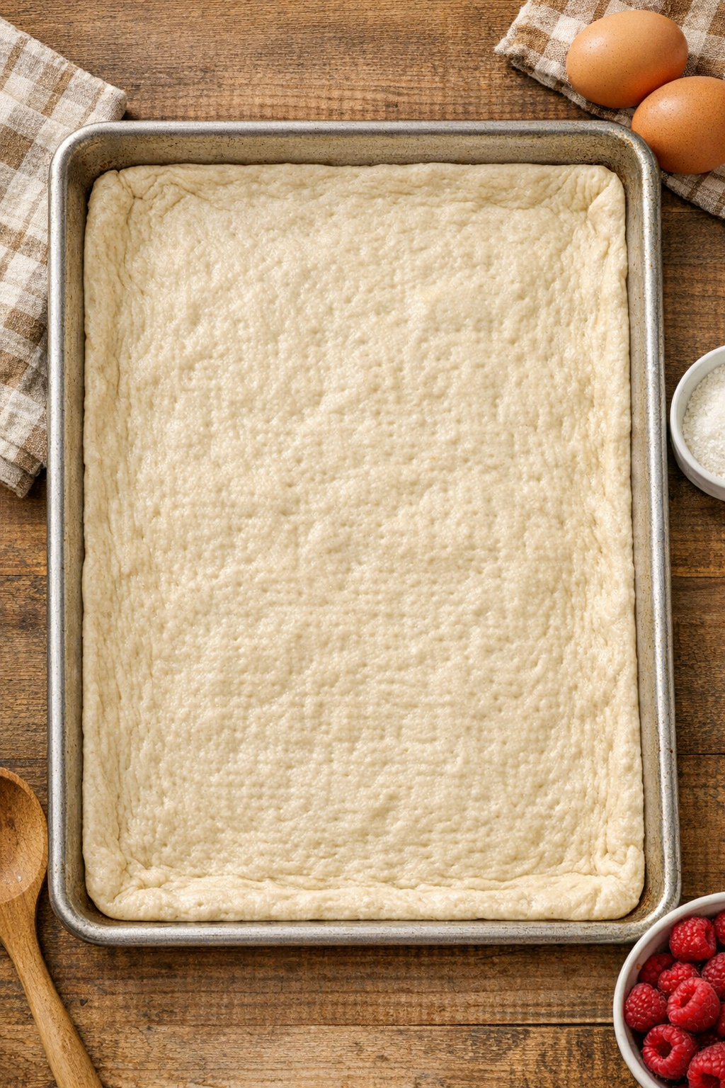 Pizza crust dough pressed into sheet pan