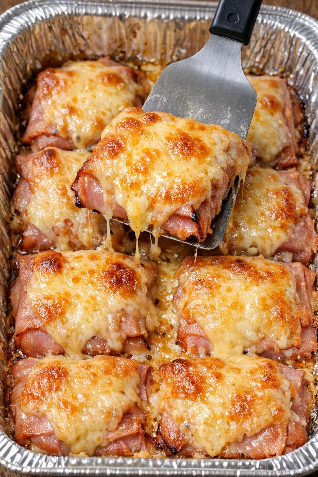 Low carb ham chadwick bombs baked in a foil tray