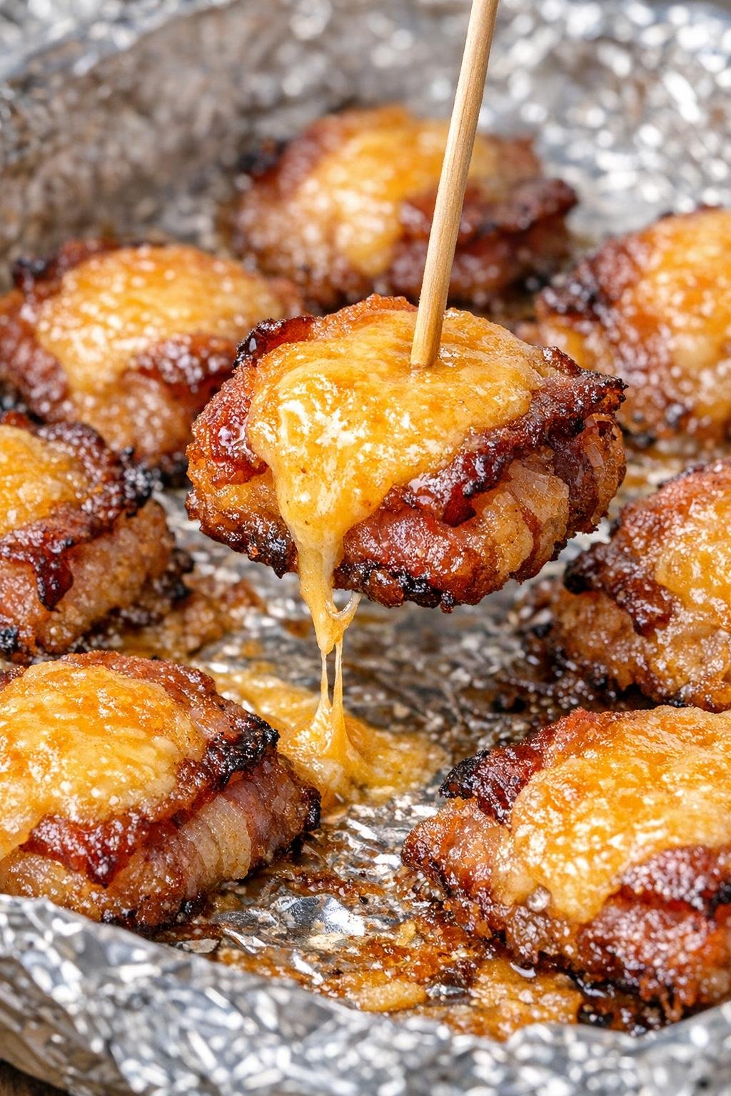 Low carb bacon Waverly bites on a foil tray