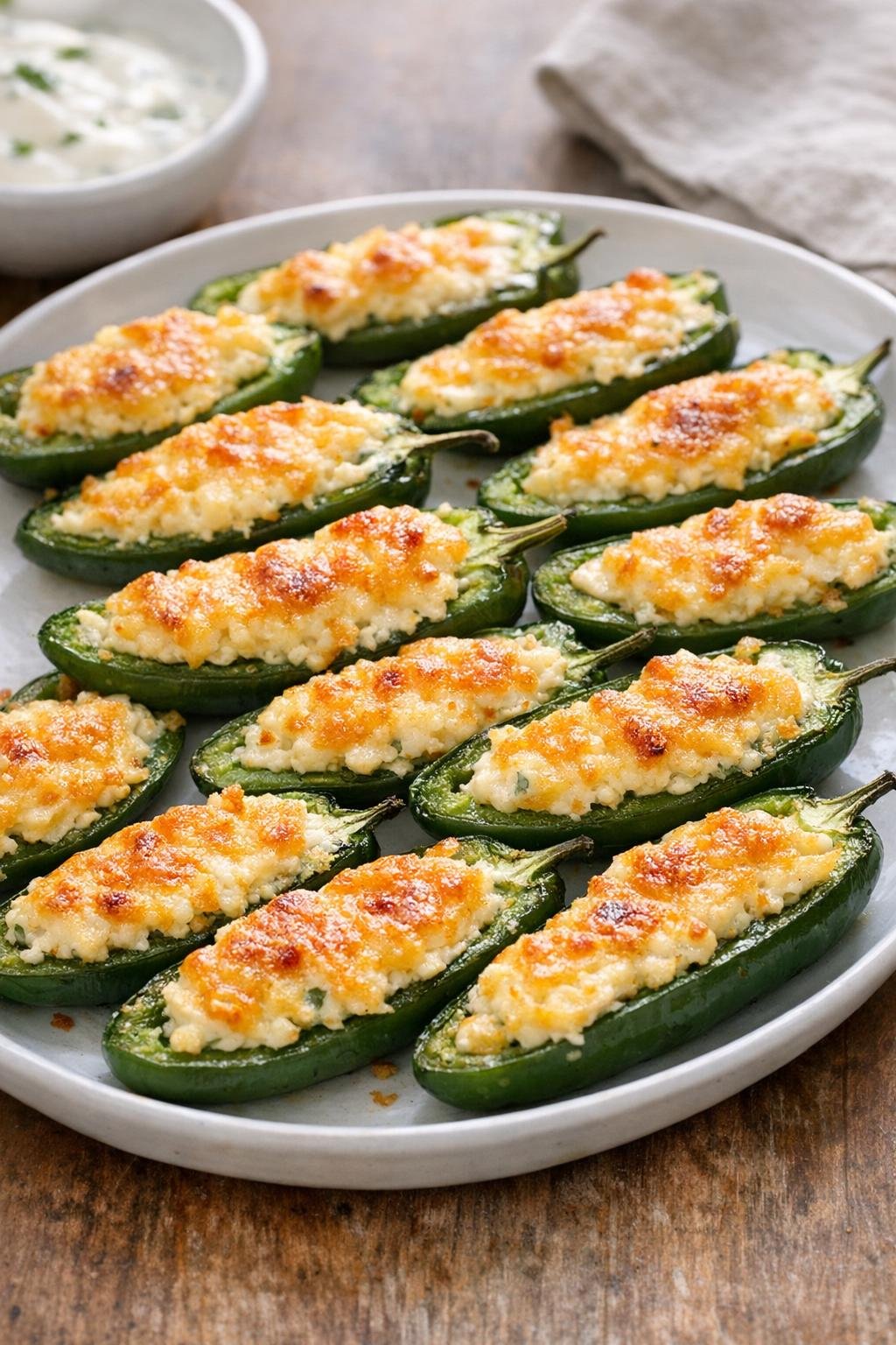 Baked jalapeño poppers on a serving platter