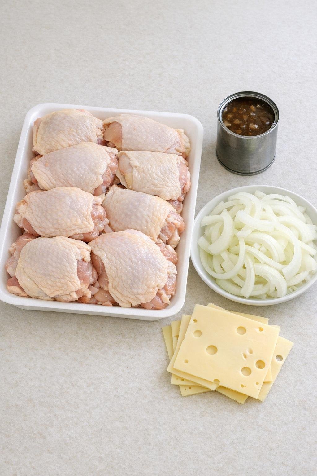 Main ingredients for French onion chicken