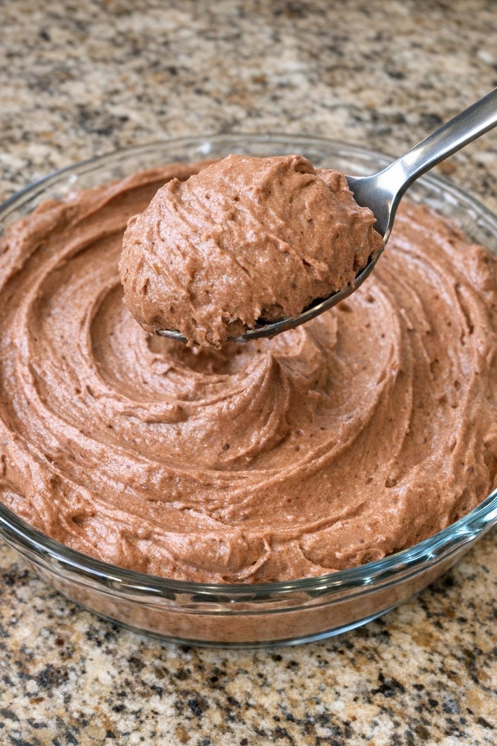 Chocolate whipped dip in a glass pie plate