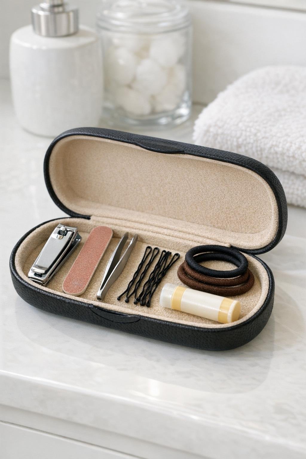 Eyeglass case turned into a mini grooming kit