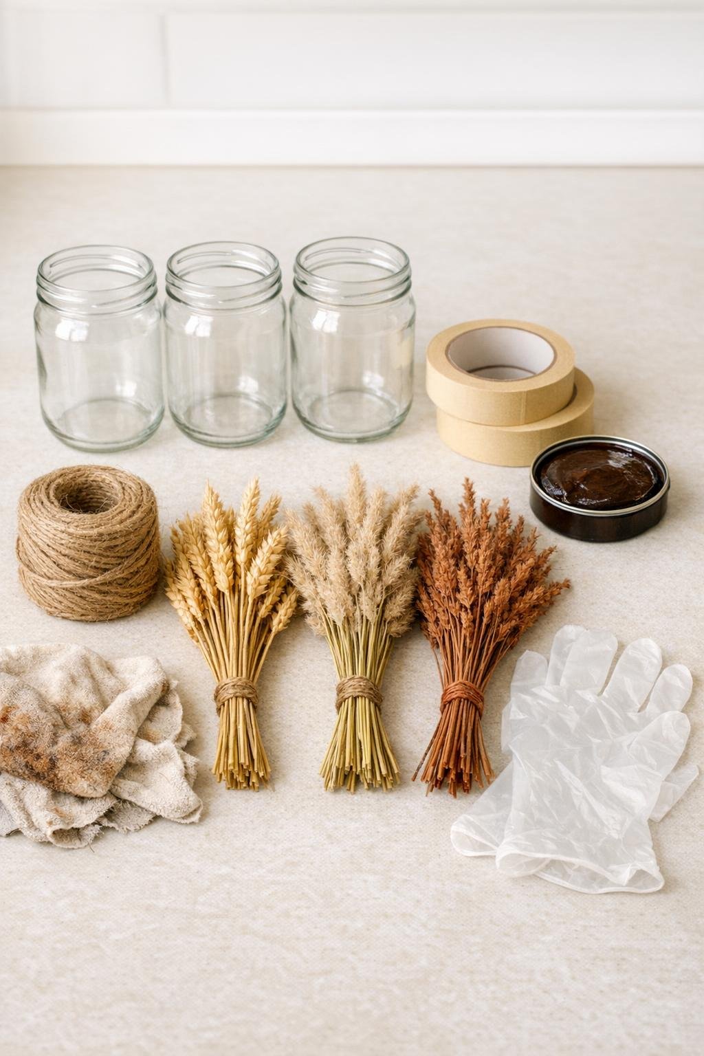Materials for faux leather harvest vases laid out together
