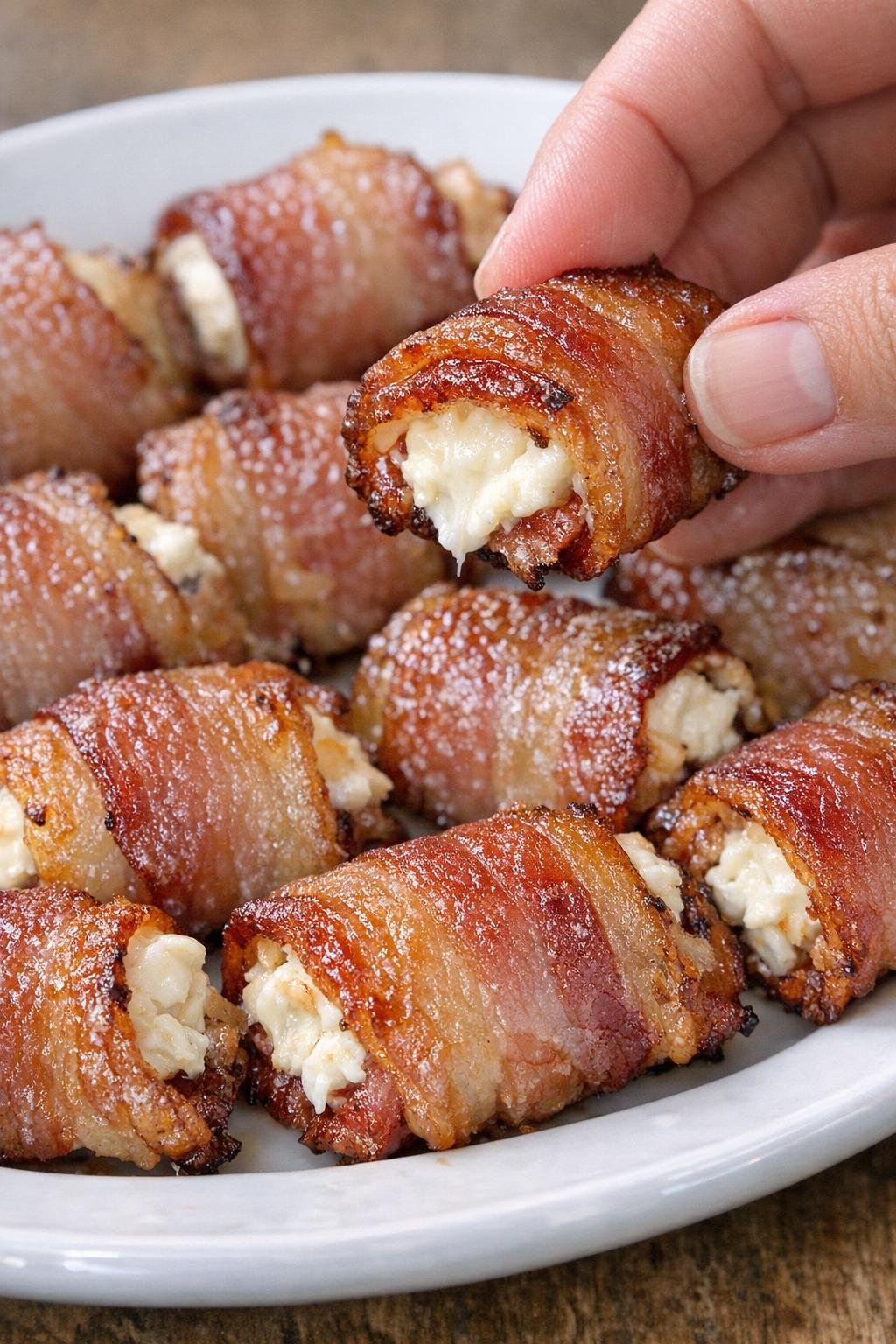 Close-up of finished bacon Pembroke bites