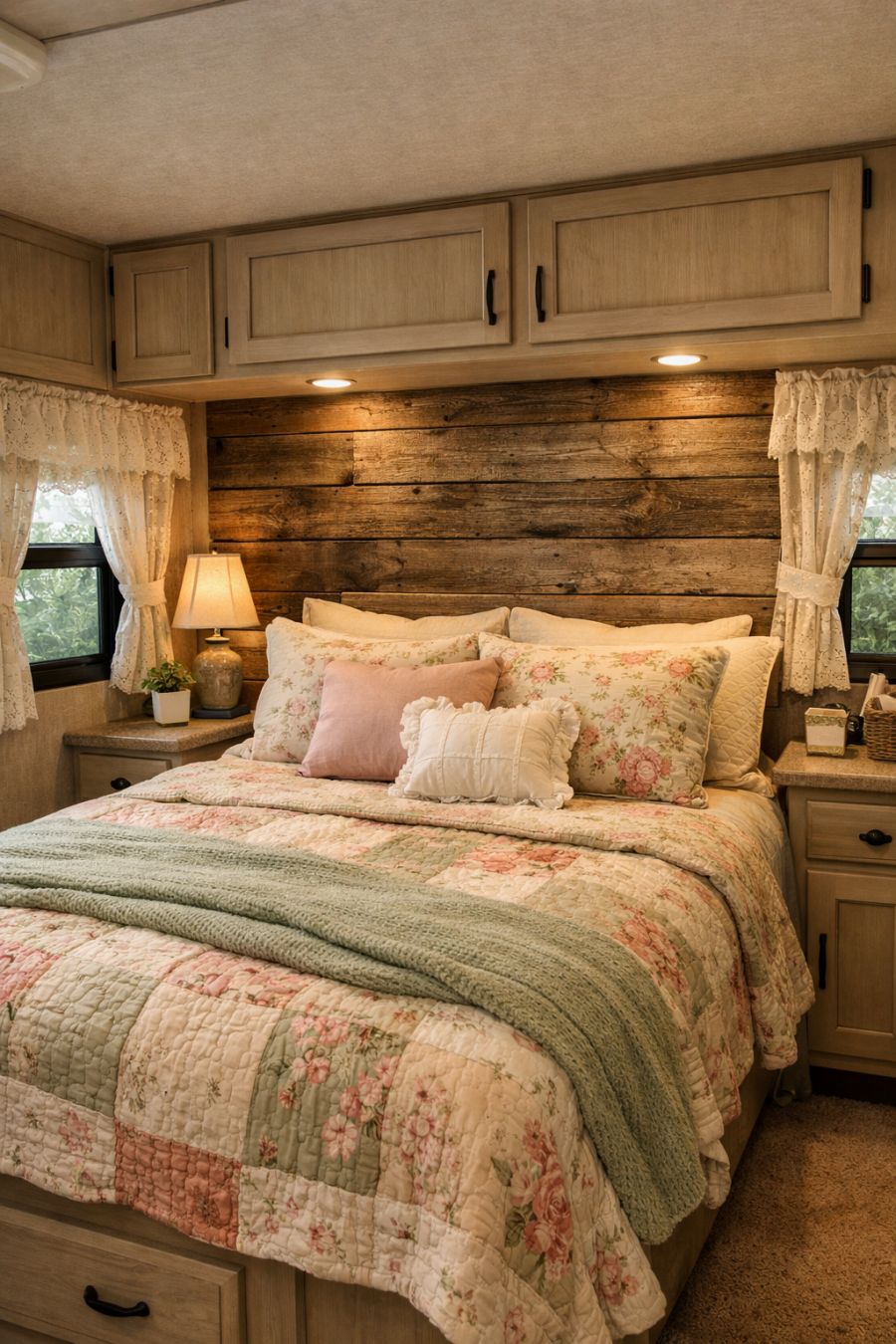 Have a look inside this floral cottage RV camper with sage green siding ...