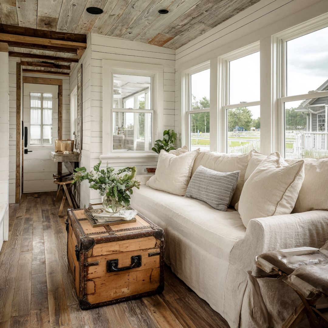 Discover this charming two-story modern farmhouse. The interior is a ...