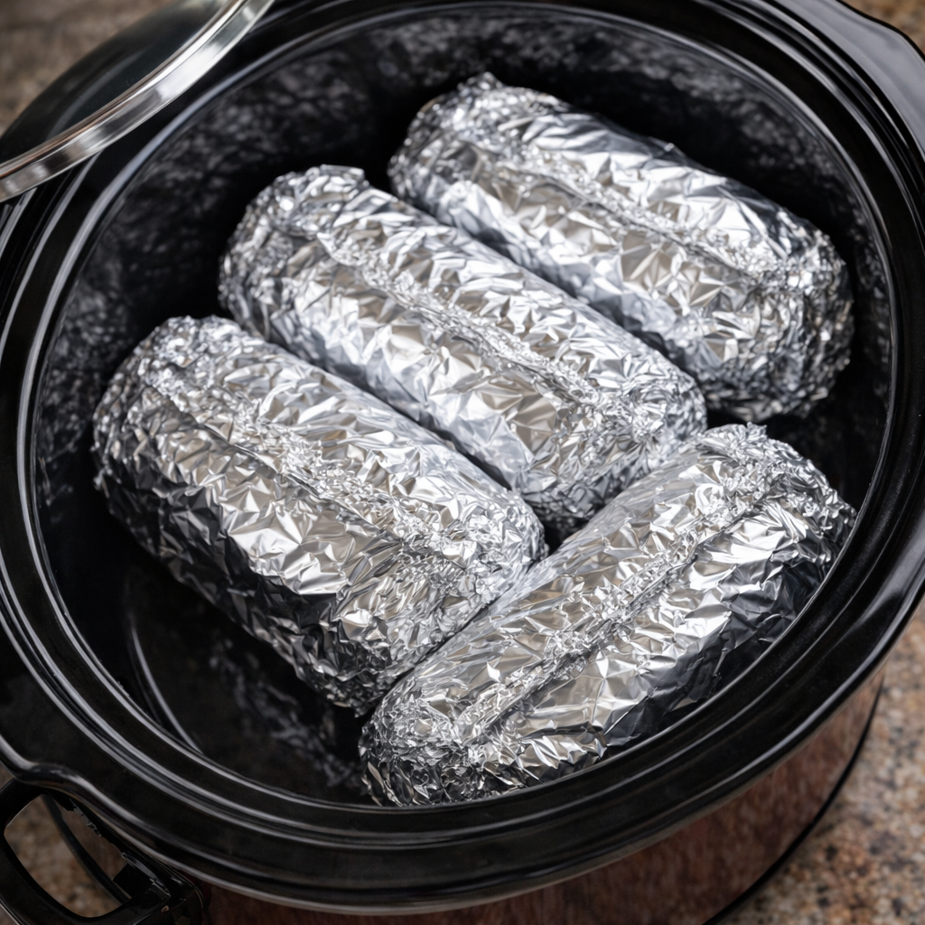 Foil packets inside a slow cooker