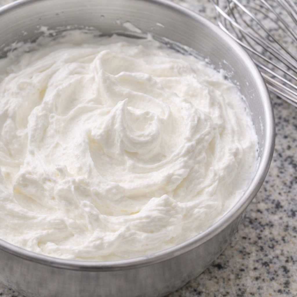 Softly whipped cream in a bowl with visible soft peaks