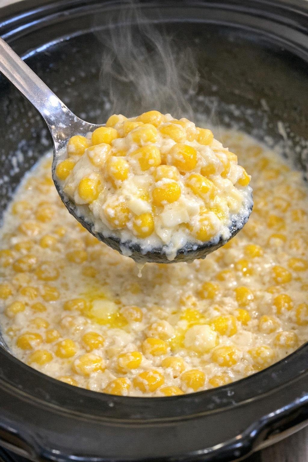 Creamy crock pot corn in a slow cooker