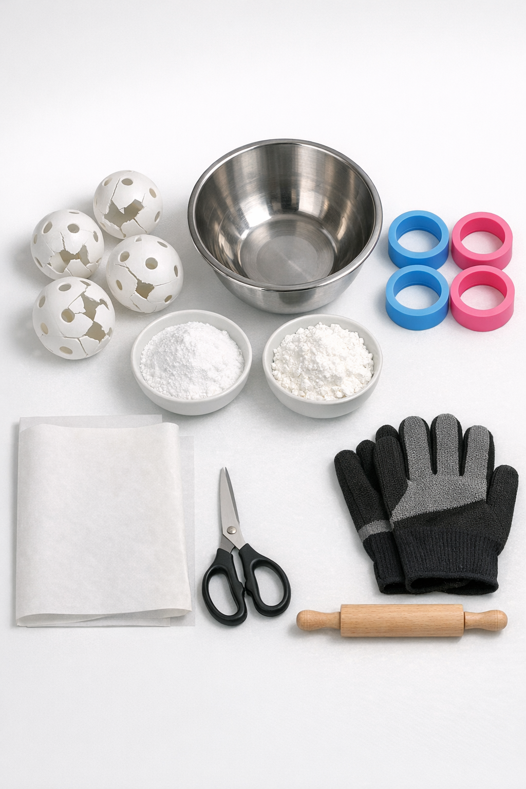 Materials for making drain grates from cracked plastic wiffle balls