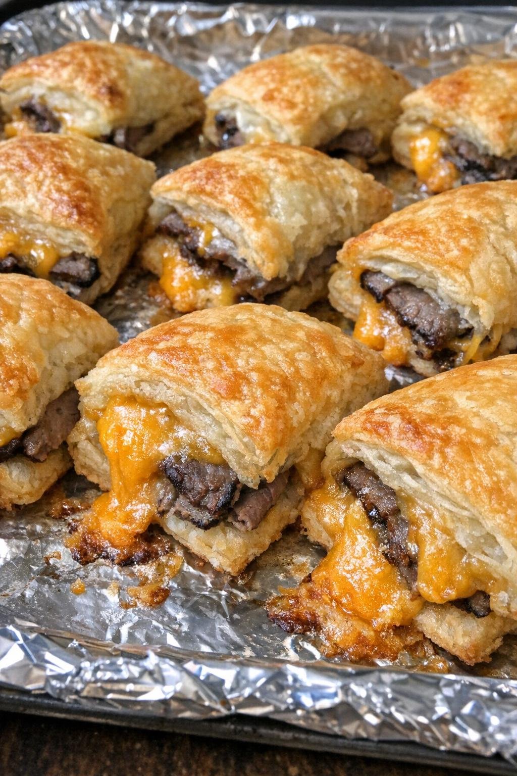 Close-up of baked beef and cheddar puffs