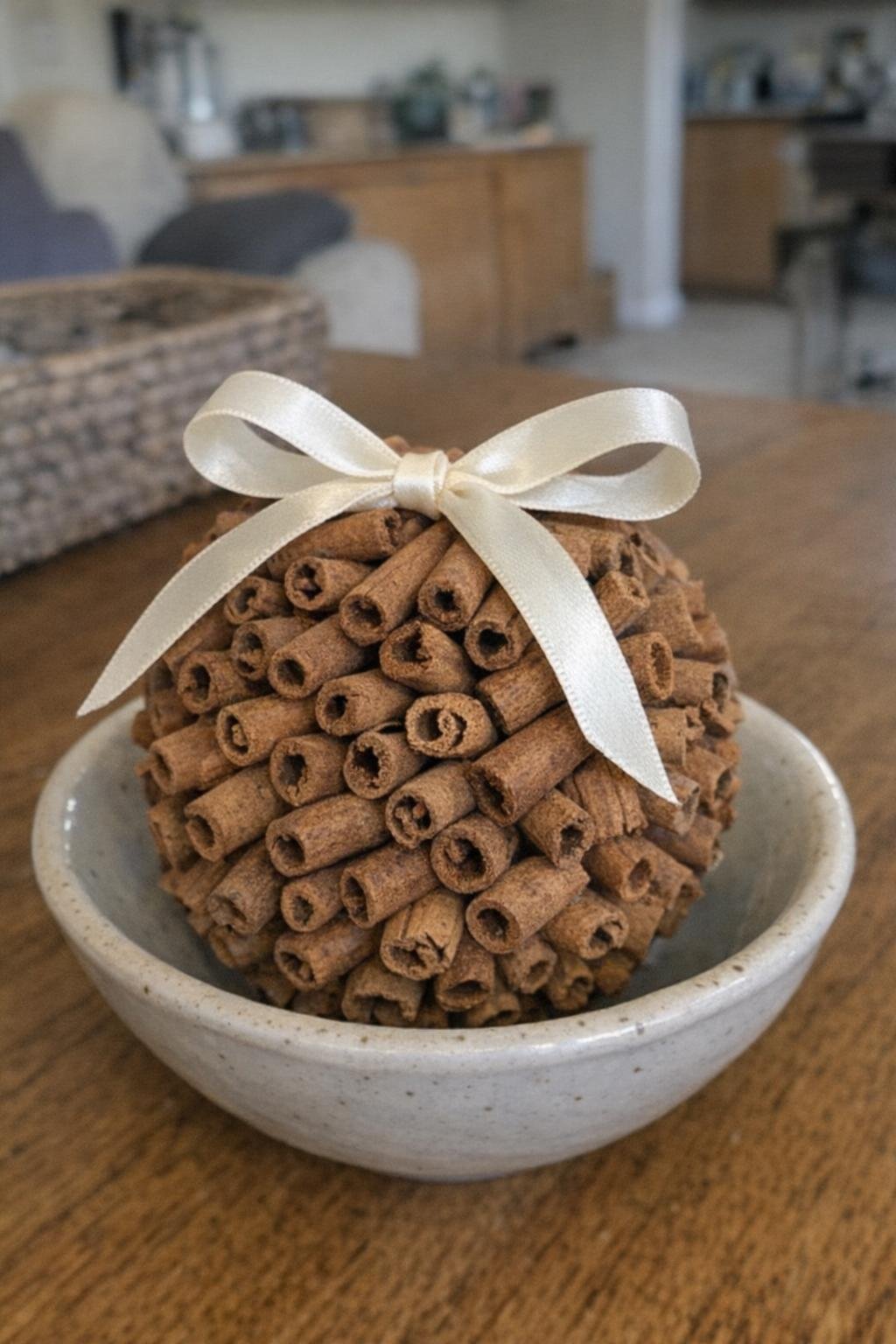 Cinnamon-stick ball tied with ribbon