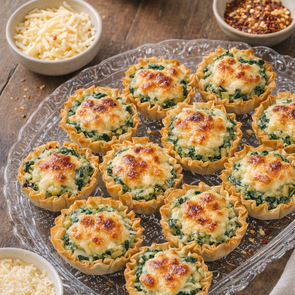 Spinach artichoke cups with a few variation ingredients nearby