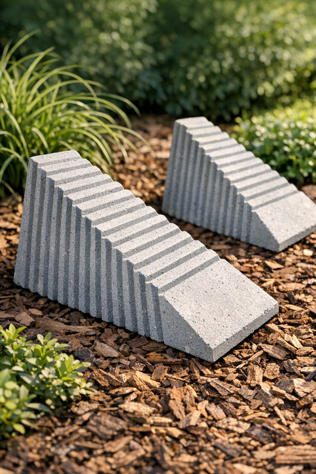 Finished pair of ridged cement yard wedges