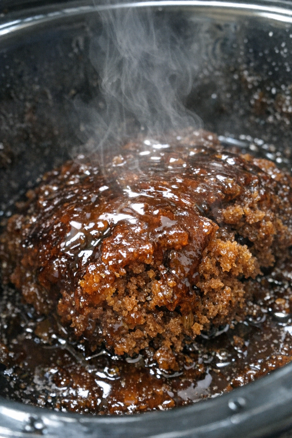 Warm gingerbread dessert in a slow cooker
