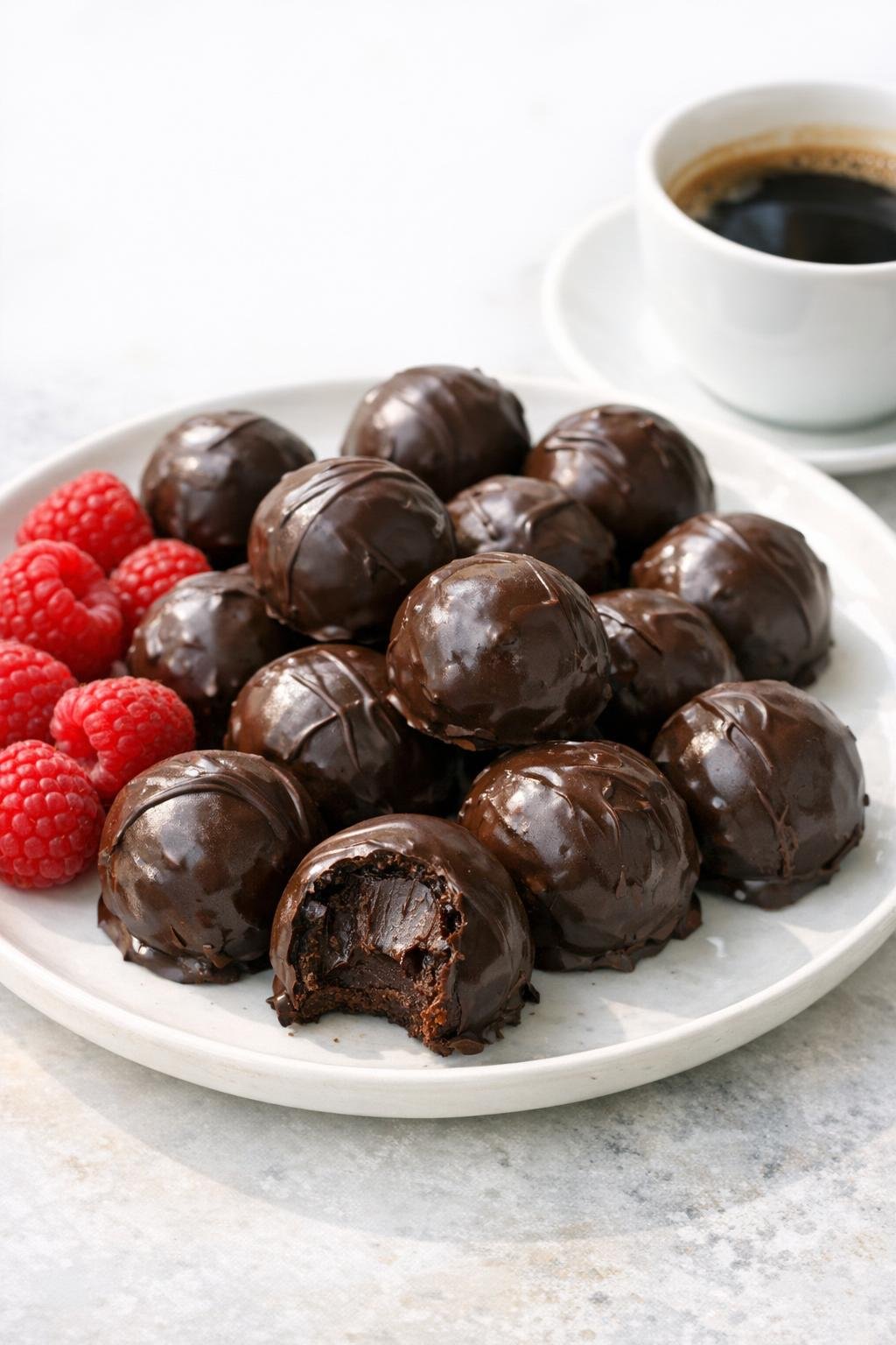 Finished chocolate truffles served on a plate