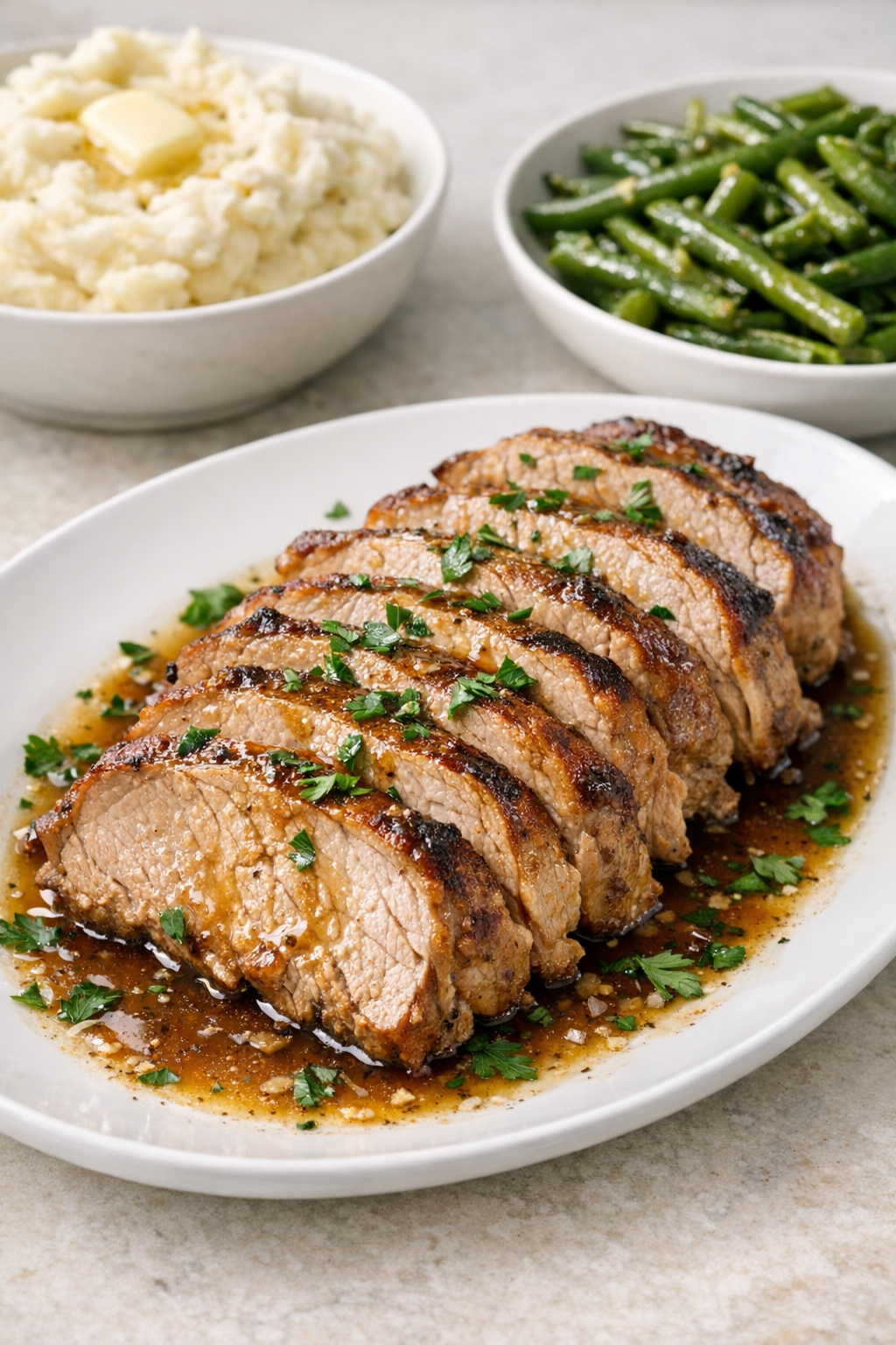 Finished slow cooker pork rib roast on a platter