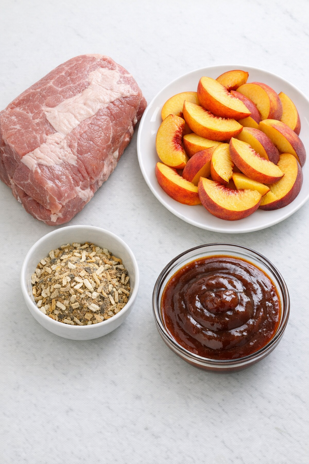 Main ingredients for peach pork recipe