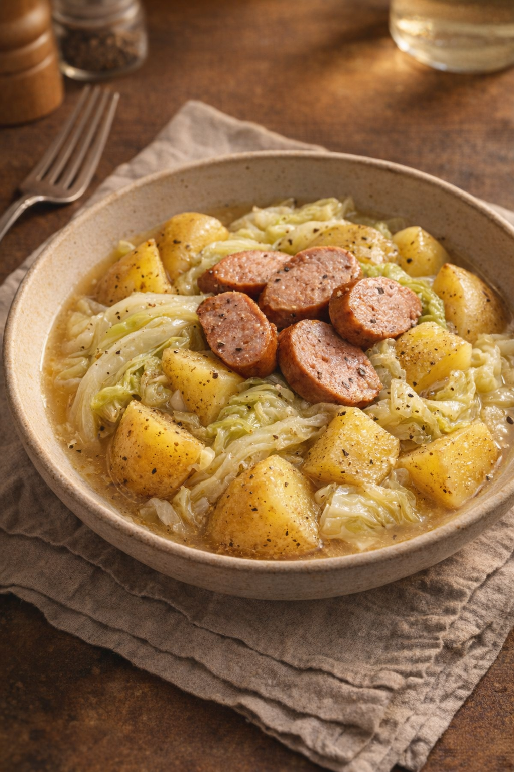 Aardappel en kool geserveerd met worst op een doordeweekse avond.