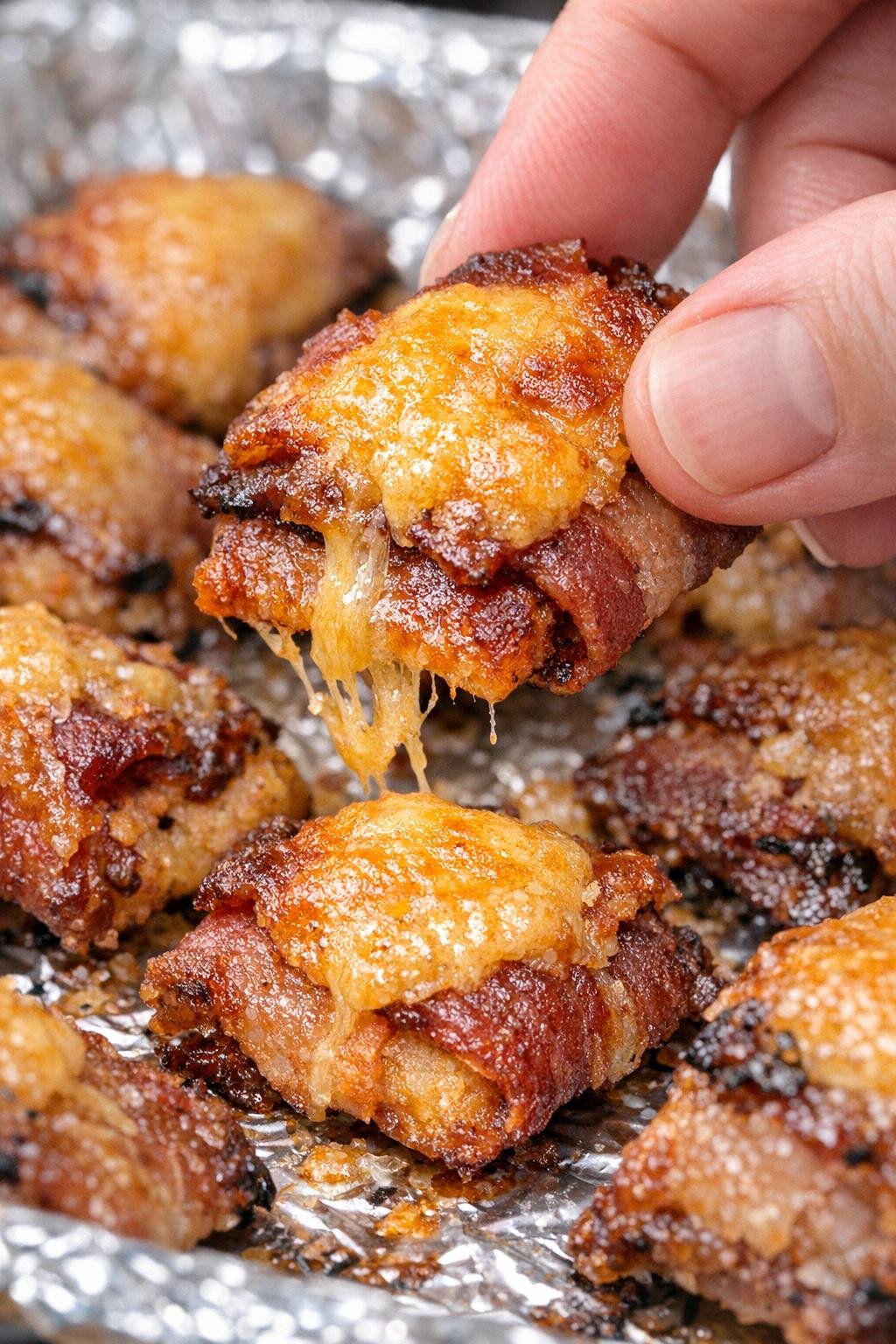 Low carb bacon Waverly bites on a foil tray
