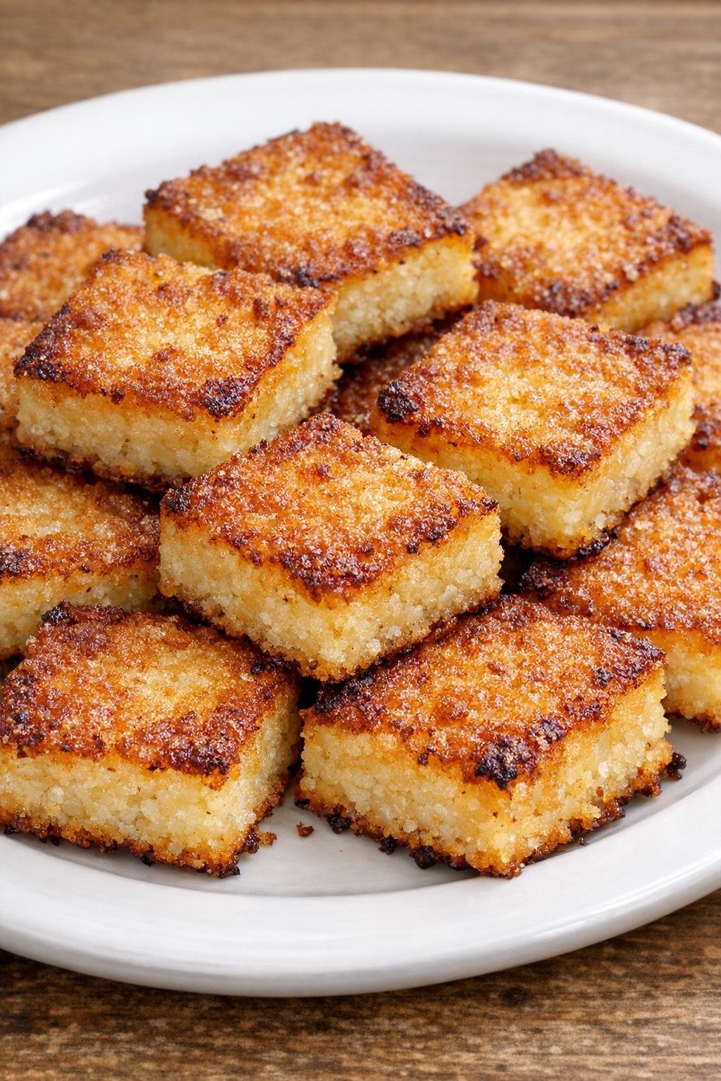 Southern 3-ingredient crispy grit squares on a white plate