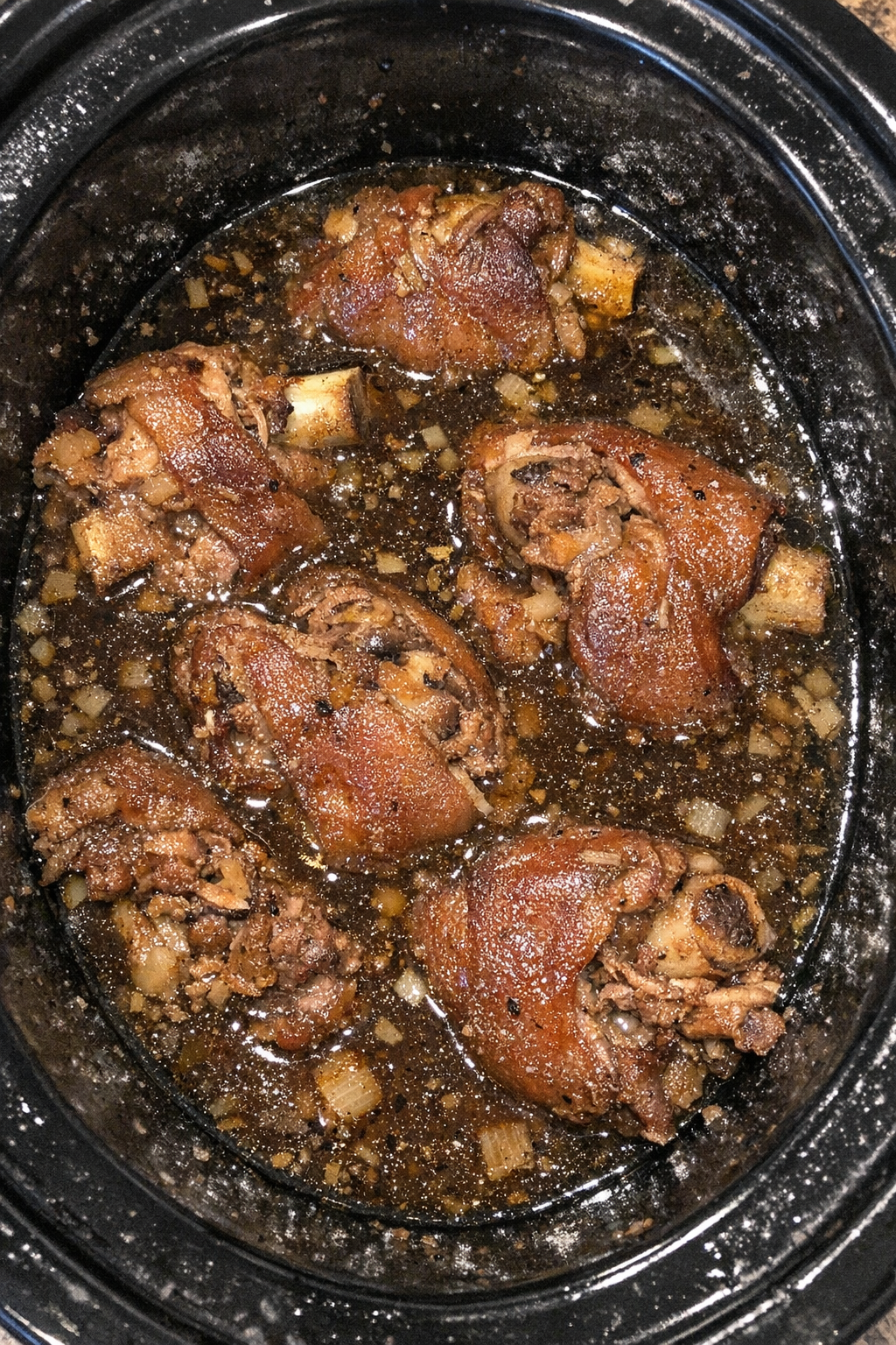 Slow cooker pork hocks in rich broth