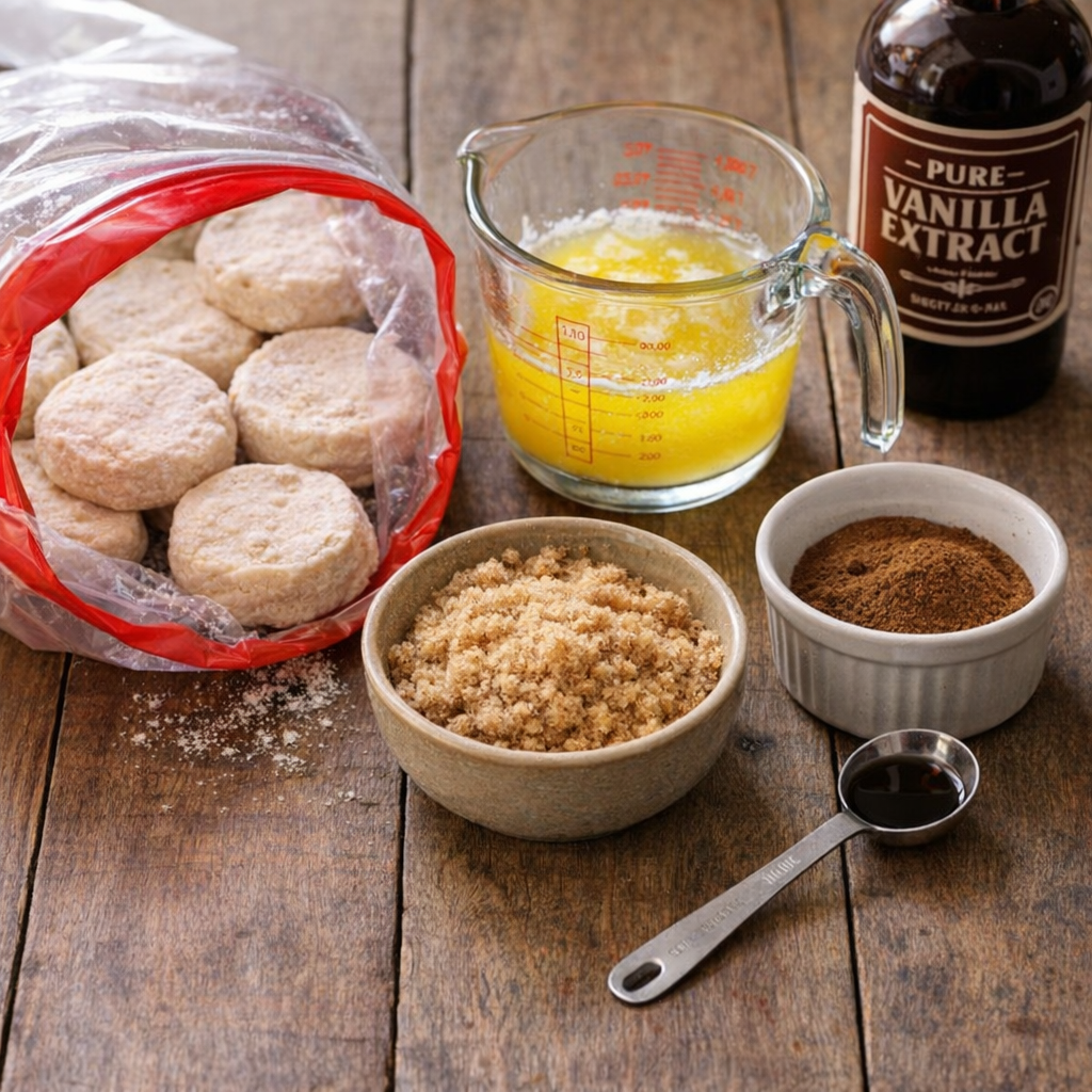 Simple biscuit dessert ingredients arranged on a table