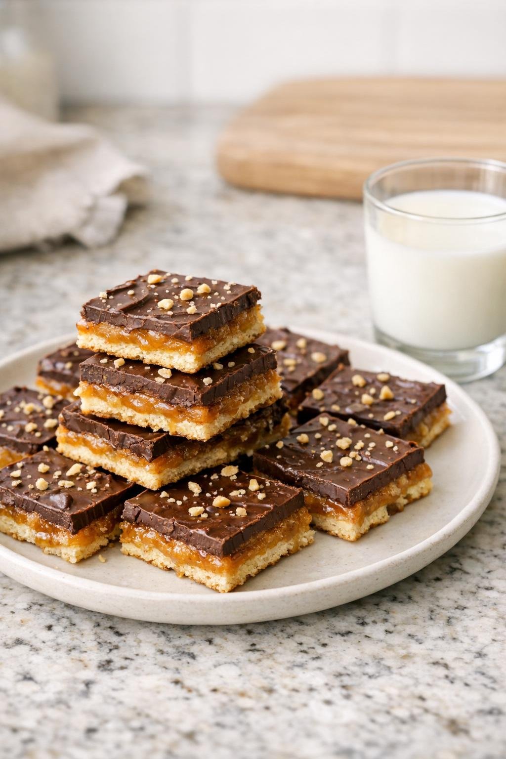 Plated toffee crunch bars with milk