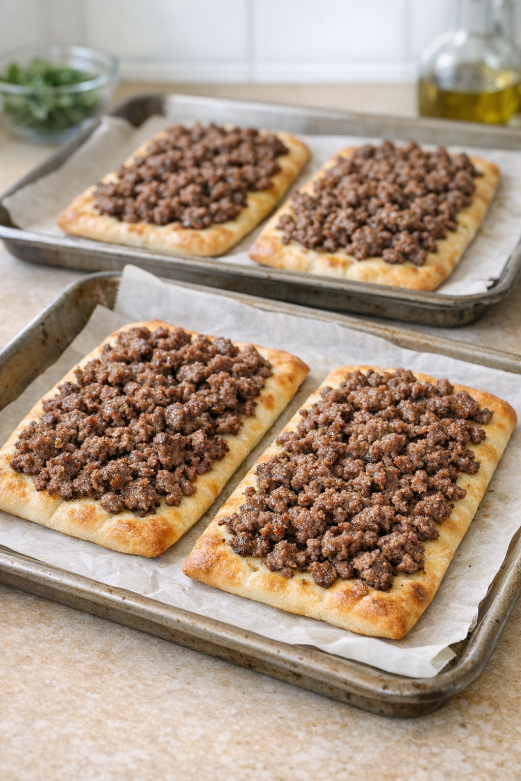 Flatbreads topped with cooked beef