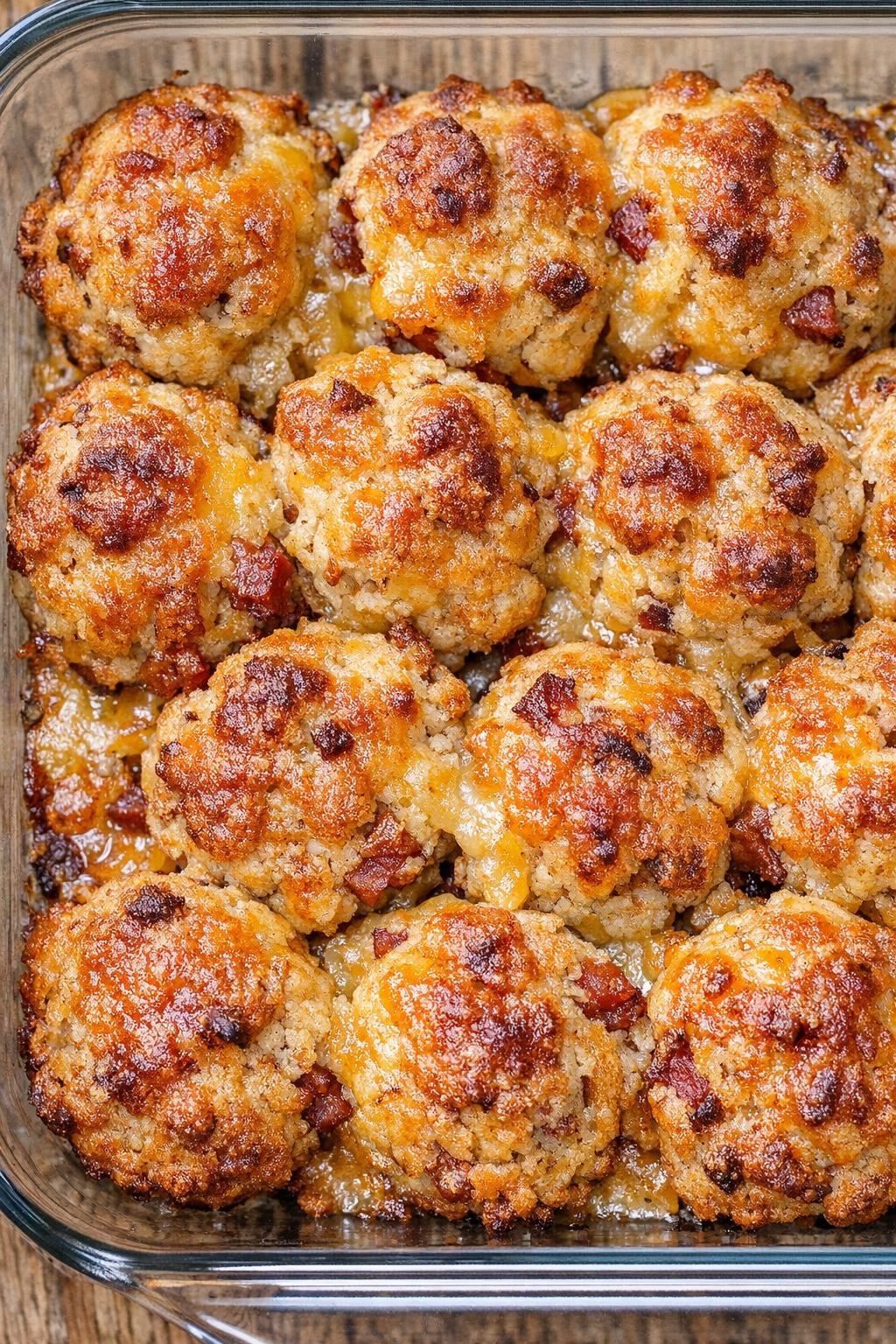 Southern 3-ingredient cheesy bacon bites in a glass casserole dish