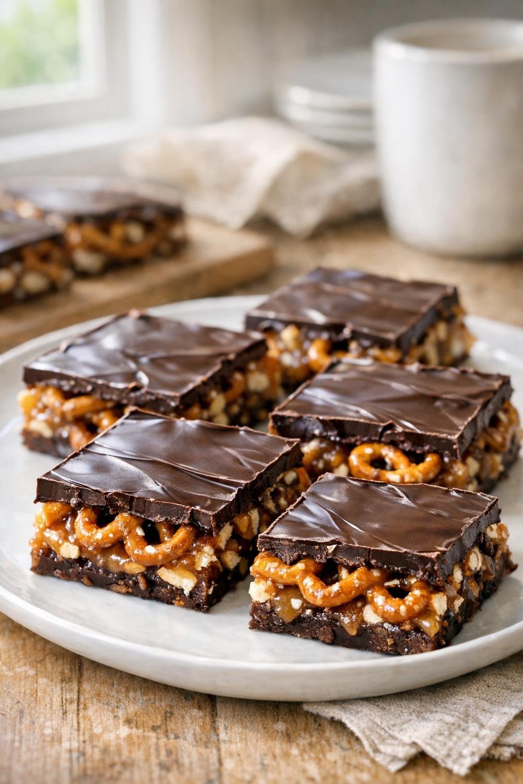 Pure chocoladevariant van karamelpretzelrepen